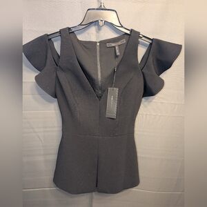 NET - BCBGMaxAzria Black Cold-Shoulder V-Neck Ruffle Top